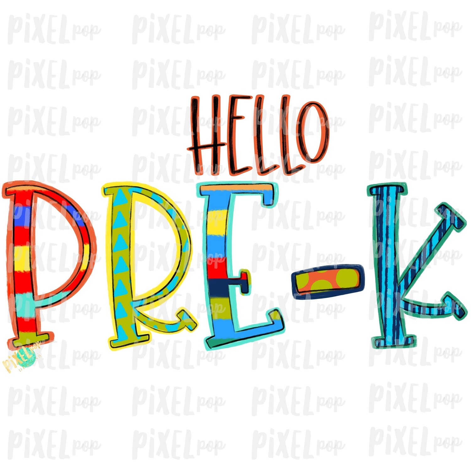 Hello Pre-K Stripe PNG Design | School Design | Sublimation | Digital Art | Hand Painted | Digital Download | Printable Artwork | Art