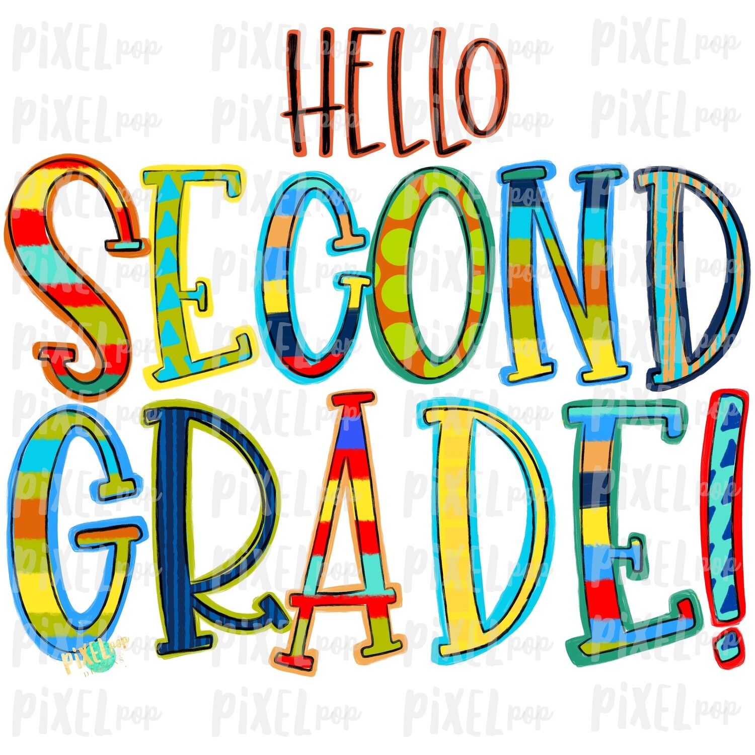 Hello Second Grade Stripe PNG Design | School Design | Sublimation | Digital Art | Hand Painted | Digital Download | Printable Artwork | Art