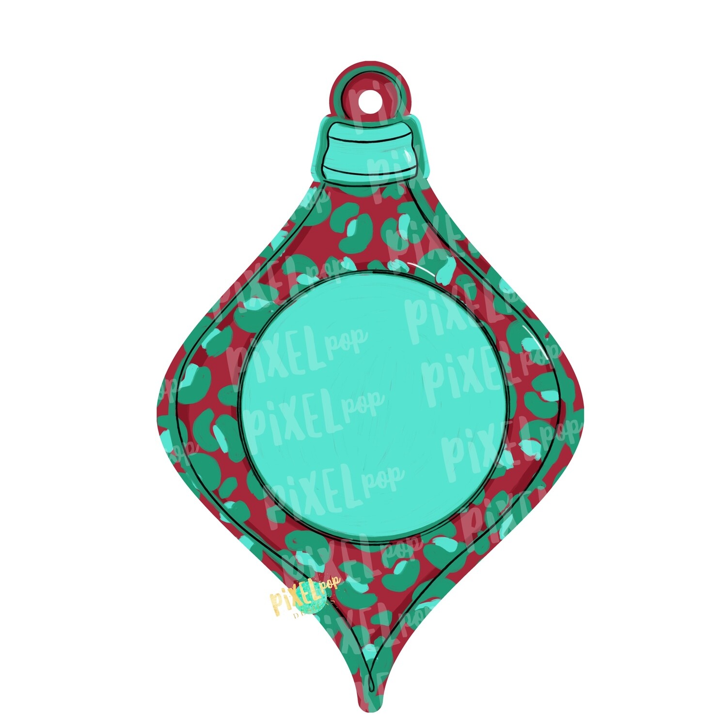 Ornament Leopard Mint Green Red PNG | Sublimation Design | Ornament Design | Printable | Digital Download | Hand Painted Digital Art