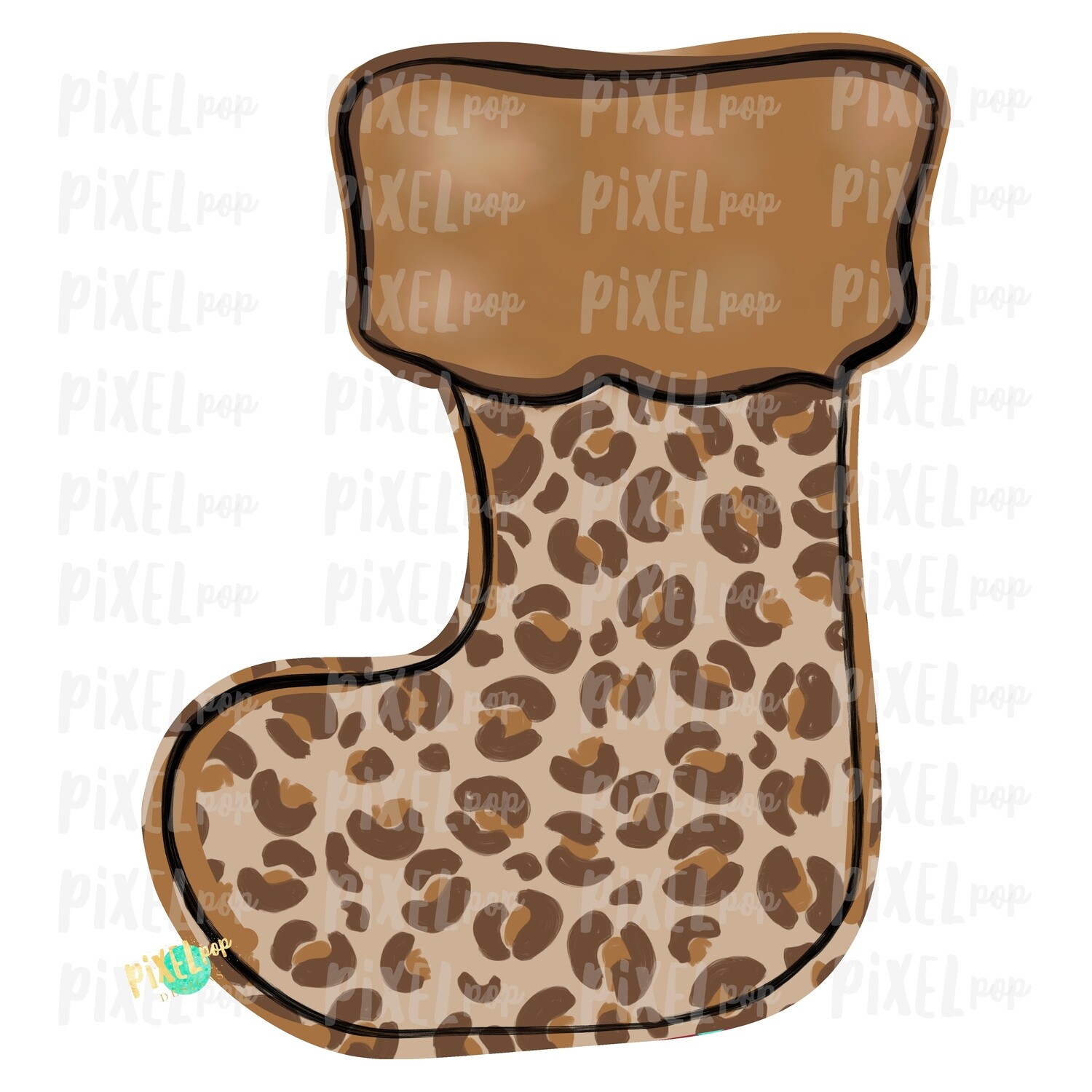 Leopard Print Stocking Blank PNG | Sublimation Design | Snowman Clip Art Design | Printable | Digital Download | Hand Painted Digital Art