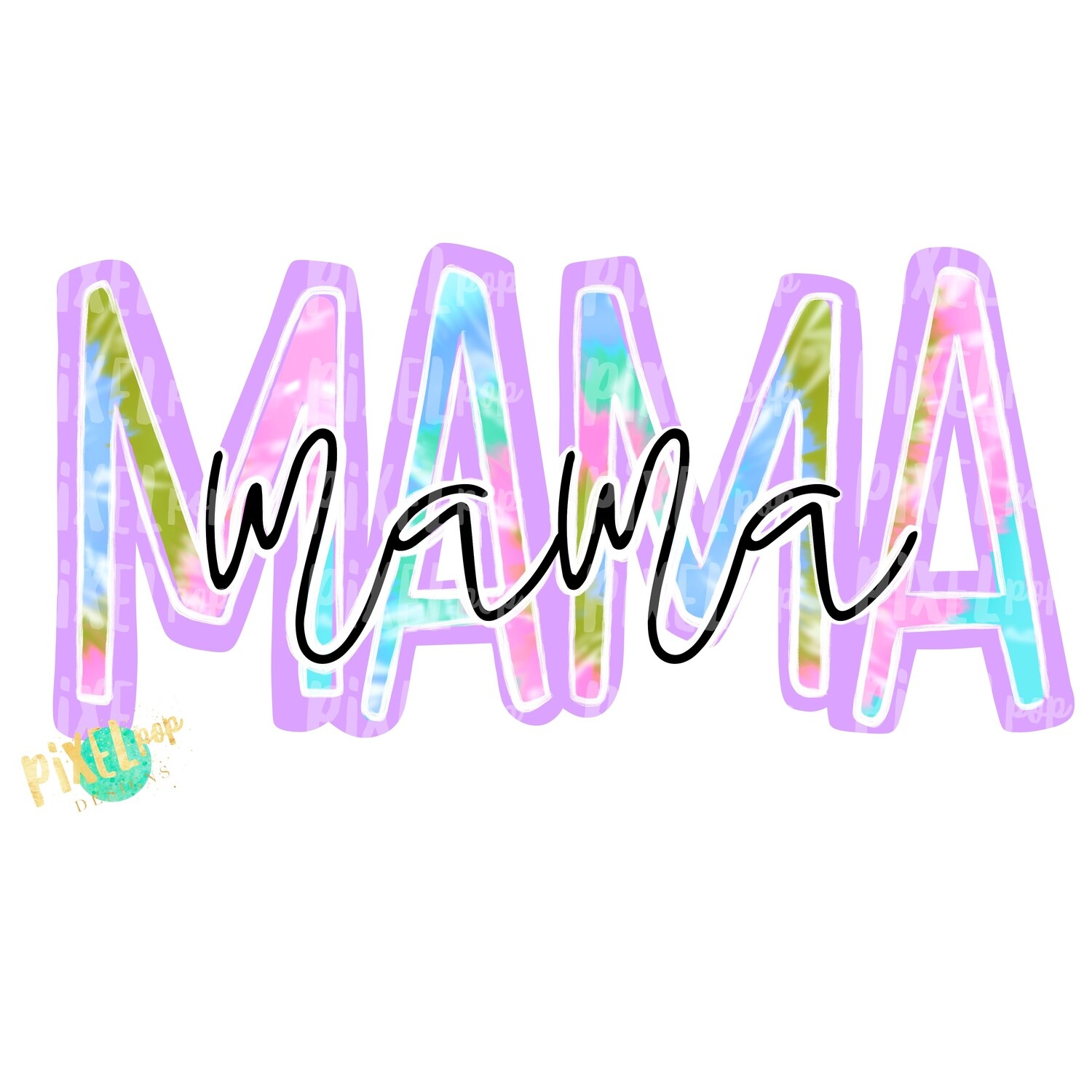 Mama on Mama Tie Dye Lilac Design PNG | Sublimation Design | Hand Drawn PNG | Sublimation PNG | Digital Download | Mother's Day | Clip Art