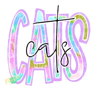 Cats Tie Dye Mascot PNG | Cats Sublimation Design | Team Spirit Design | Cats Clip Art | Digital Download | Printable Artwork | Sports Art