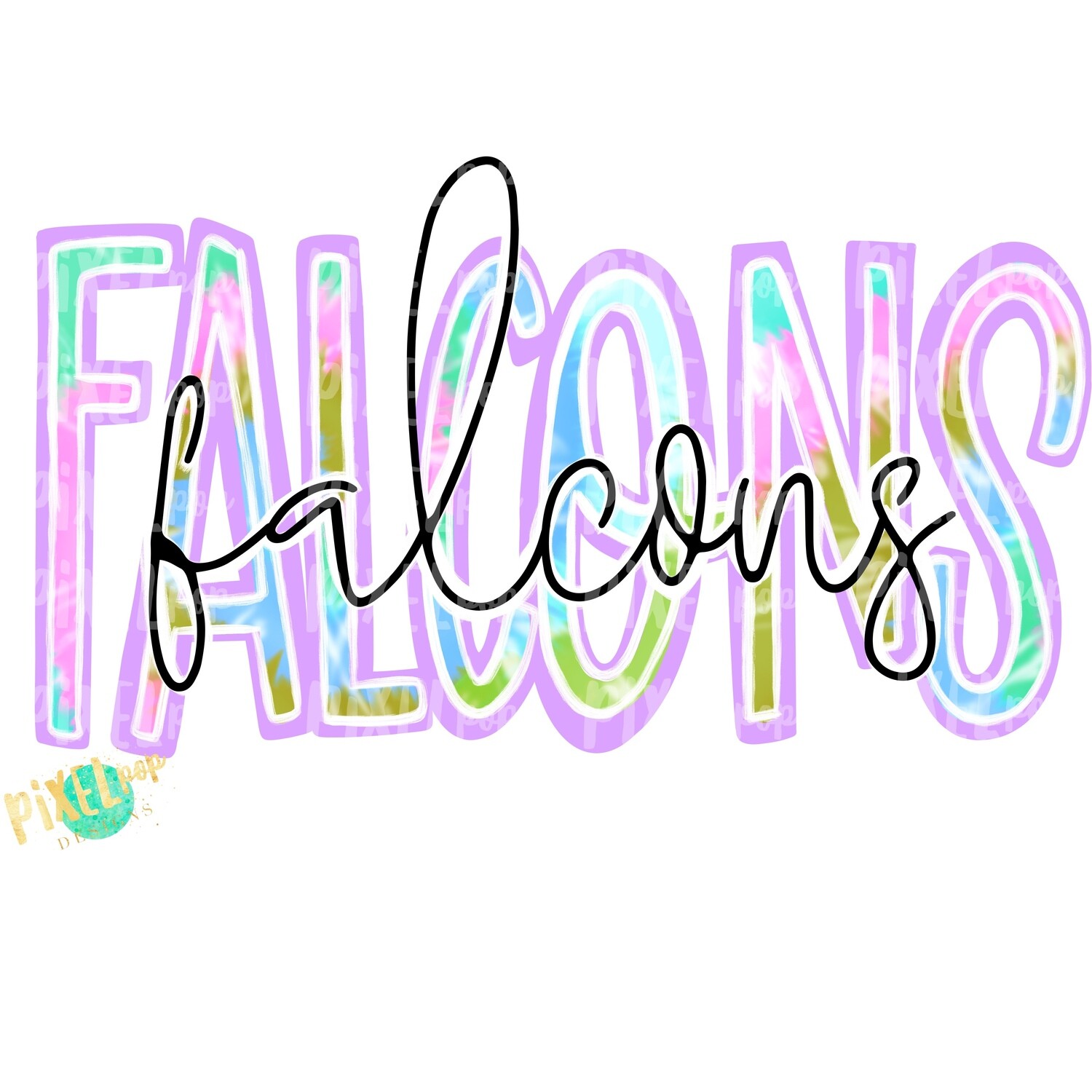 Falcons Tie Dye Mascot PNG | Falcons Sublimation Design | Team Spirit Design | Falcons Clip Art | Digital Download | Printable Artwork