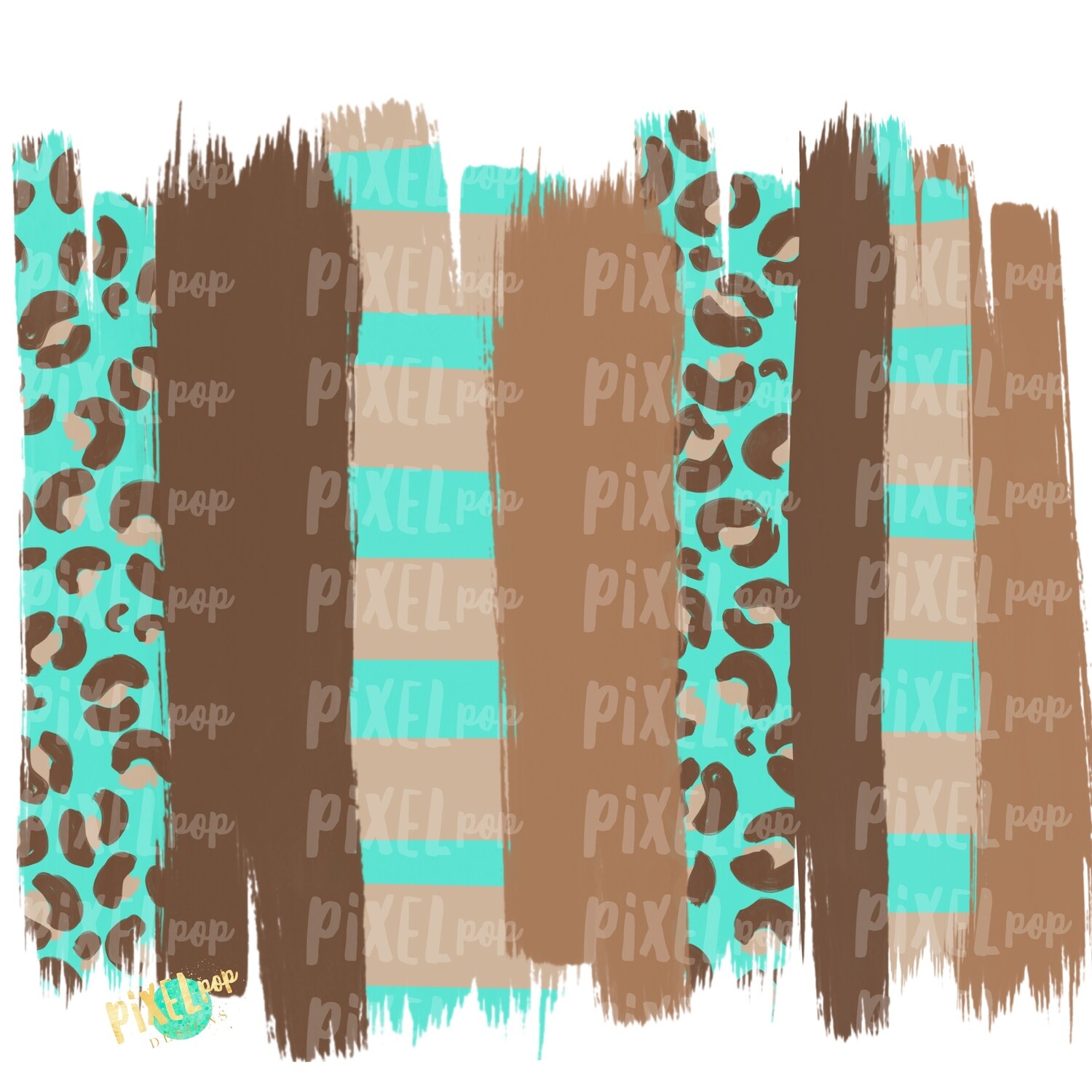 Leopard Teal and Brown Brush Stroke PNG | Paint Strokes Design | Hand Painted | Digital Background | Sublimation | Printable