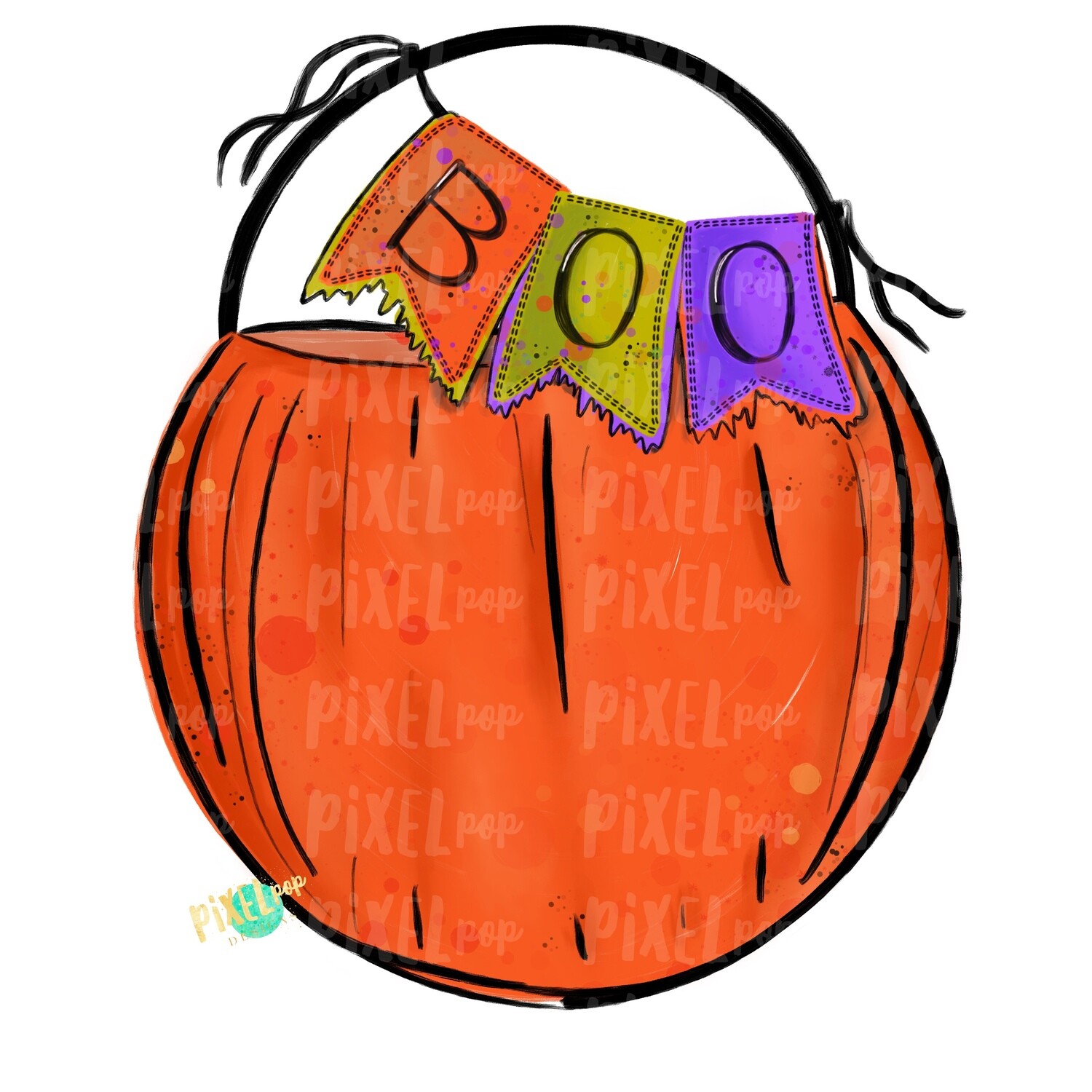 Pumpkin Bucket with Boo Banner PNG | Halloween Design | Hand PaintedDesign | Sublimation PNG | Digital Download | Printable Artwork | Art