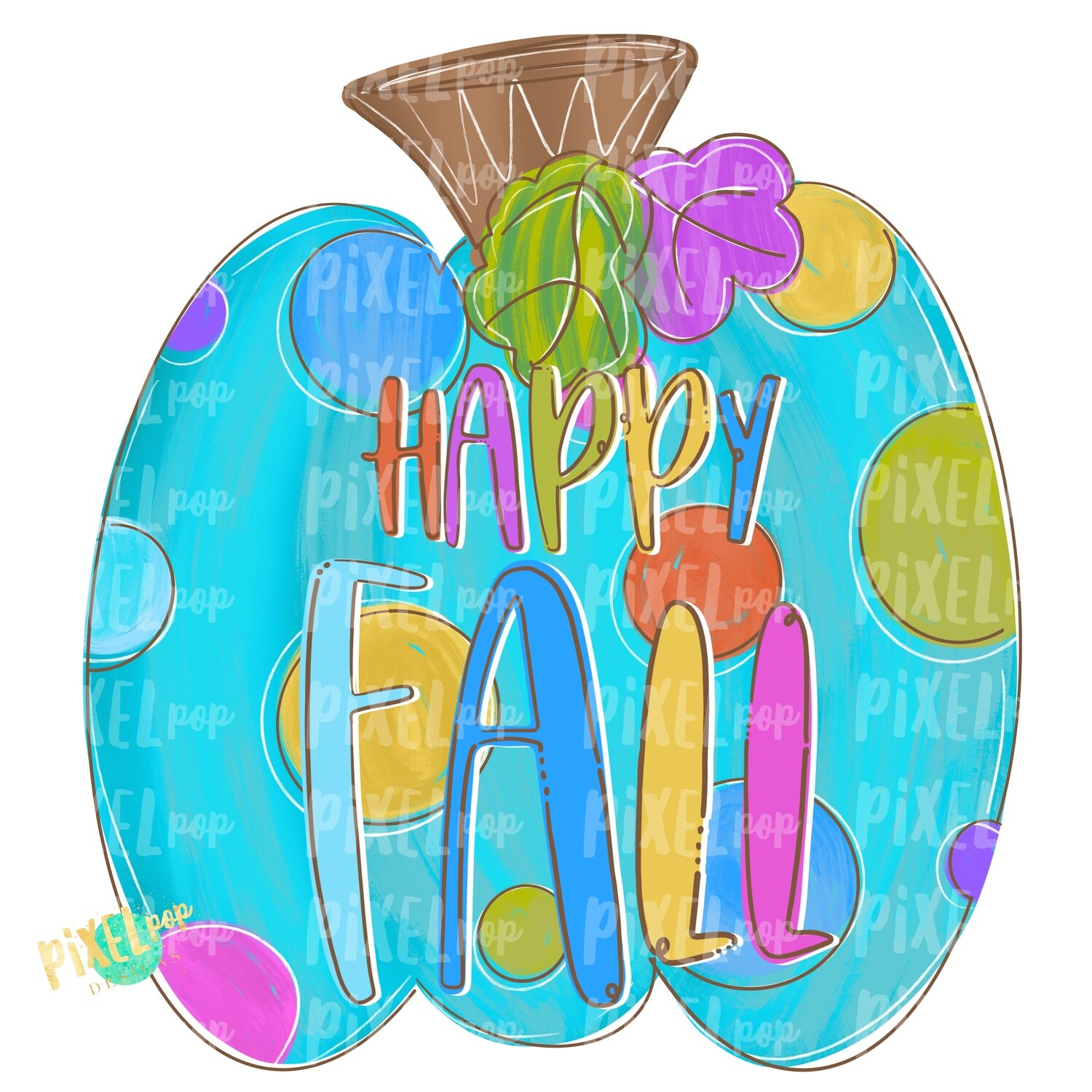 Happy Fall Colorful Polka Dot Pumpkin PNG | Halloween Design | Fall Design | Fall Art | Sublimation PNG | Digital Art | Printable Artwork