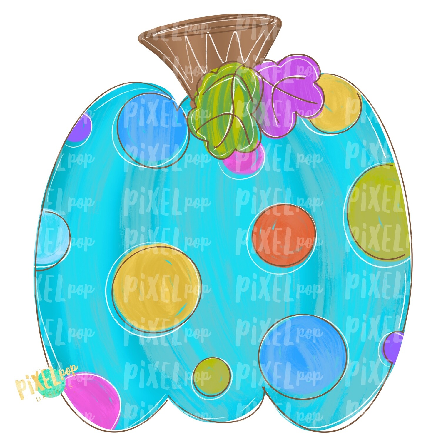 Colorful Polka Dot Pumpkin Turquoise PNG | Halloween Design | Fall Design | Fall Art | Sublimation PNG | Digital Art | Printable Artwork