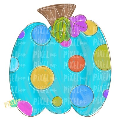 Colorful Polka Dot Pumpkin Turquoise PNG | Halloween Design | Fall Design | Fall Art | Sublimation PNG | Digital Art | Printable Artwork
