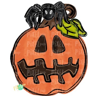 Jack-o-Lantern with Spider PNG | Halloween Pumpkin Design | Halloween Clip art | Sublimation PNG | Digital Download | Printable Art | Art