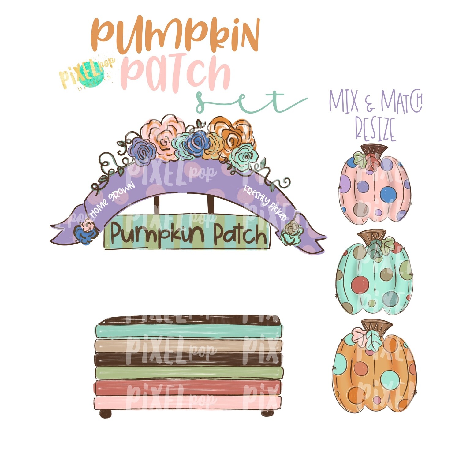 Pumpkin Patch PNG Set with Pumpkin Stand and Pumpkins | Pumpkin Patch Set | Sublimation PNG | Fall | Digital Download | Printable Artwork