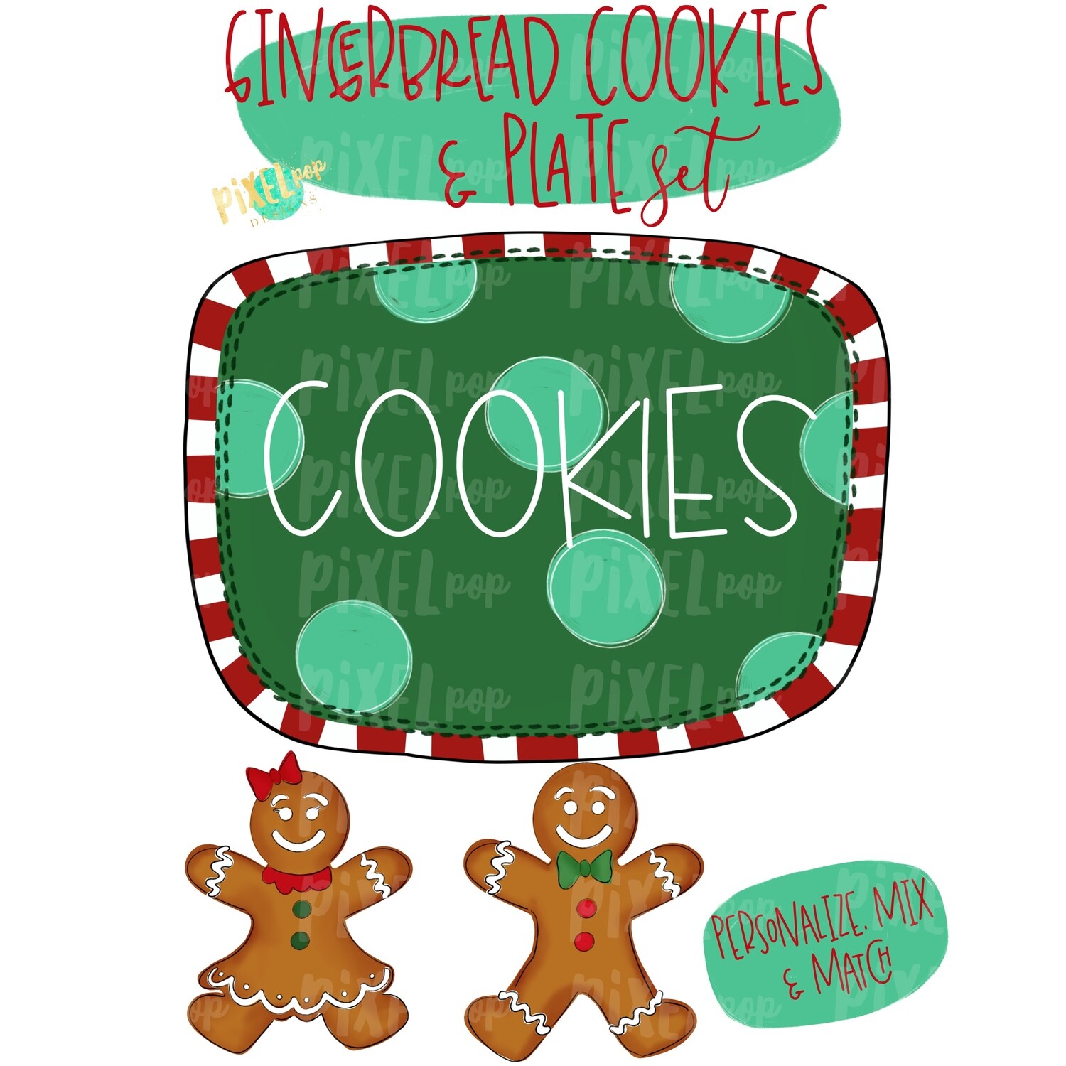 Gingerbread Cookie Platter Set | Personalize and Mix Match | Christmas Cookies | Sublimation PNG | Digital Download | Printable Artwork