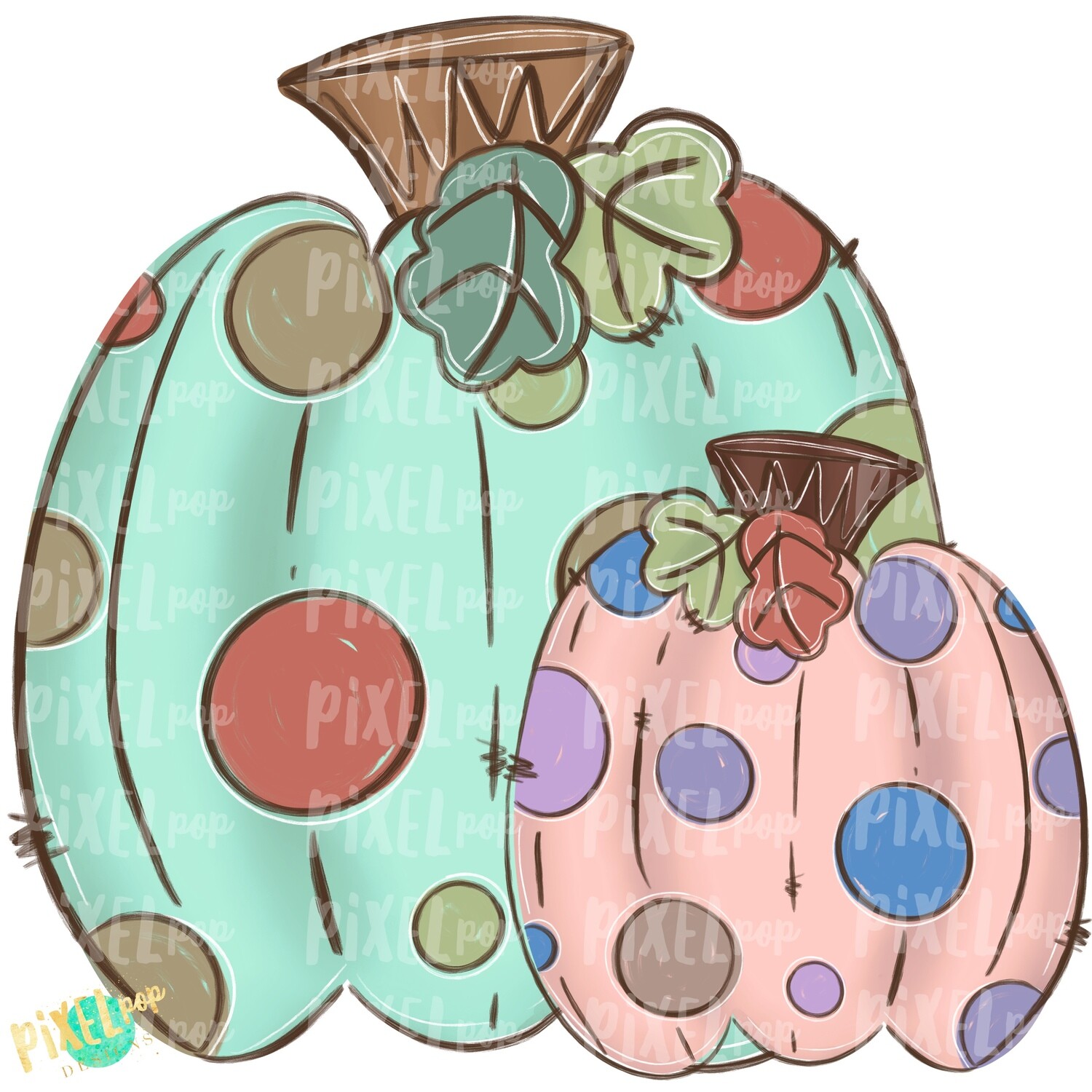 Pretty Polka Dot Pumpkins PNG | Fall Design | Sublimation | Hand Drawn Design | Sublimation PNG | Digital Download | Printable Artwork | Art