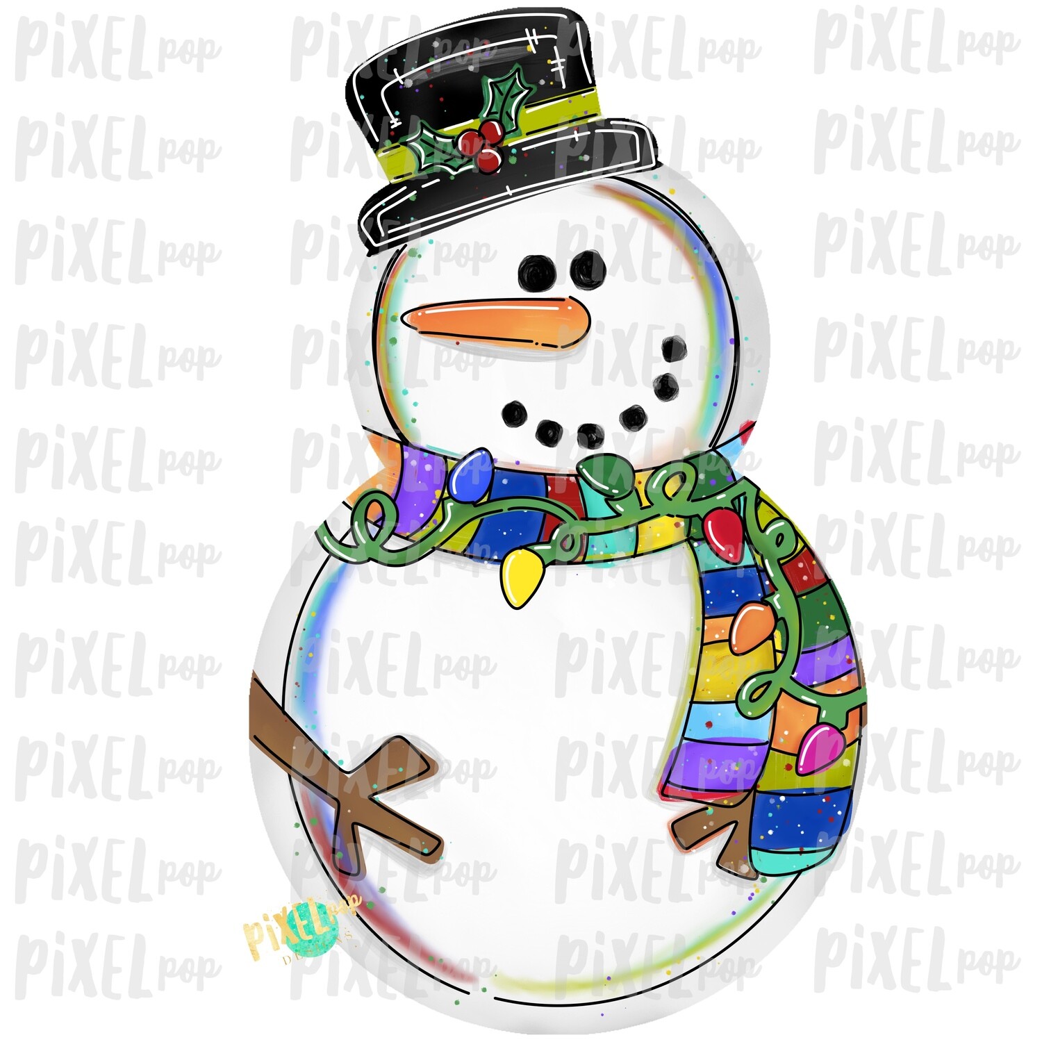 Bright Lights Snowman PNG | Sublimation Design | Snowman Clip Art Design | Printable | Digital Download | Hand Painted Digital Art