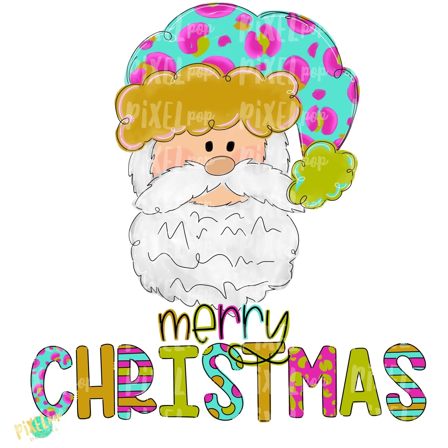 Santa Claus Merry Christmas Leopard Turquoise PNG | Sublimation | Santa | Santa Art | Christmas | Digital Download | Printable Artwork | Art