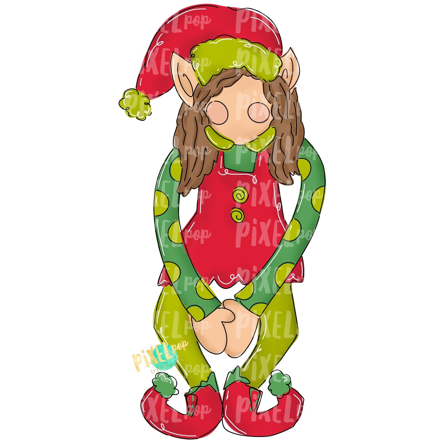 Bendy Elf Girl Brown PNG | Elf Clipart Design | Christmas Design | Sublimation PNG | Christmas | Digital Download | Printable Artwork | Art