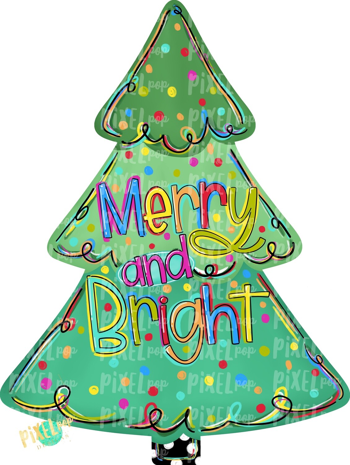 Christmas Tree Merry and Bright PNG | Christmas | Christmas Tree | Hand Painted Design | Winter Art | Digital Download | Printable Art
