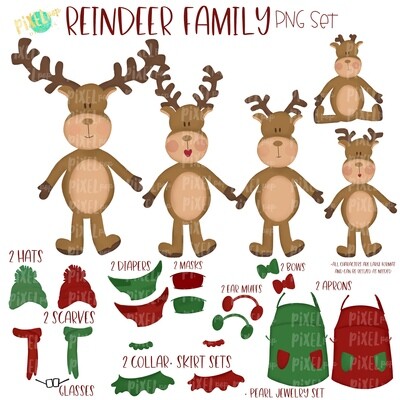 Reindeer Family PNG Set with Accessories | Reindeer Ornament Images | Christmas PNG | Reindeer Design | Sublimation Art |  | Printable