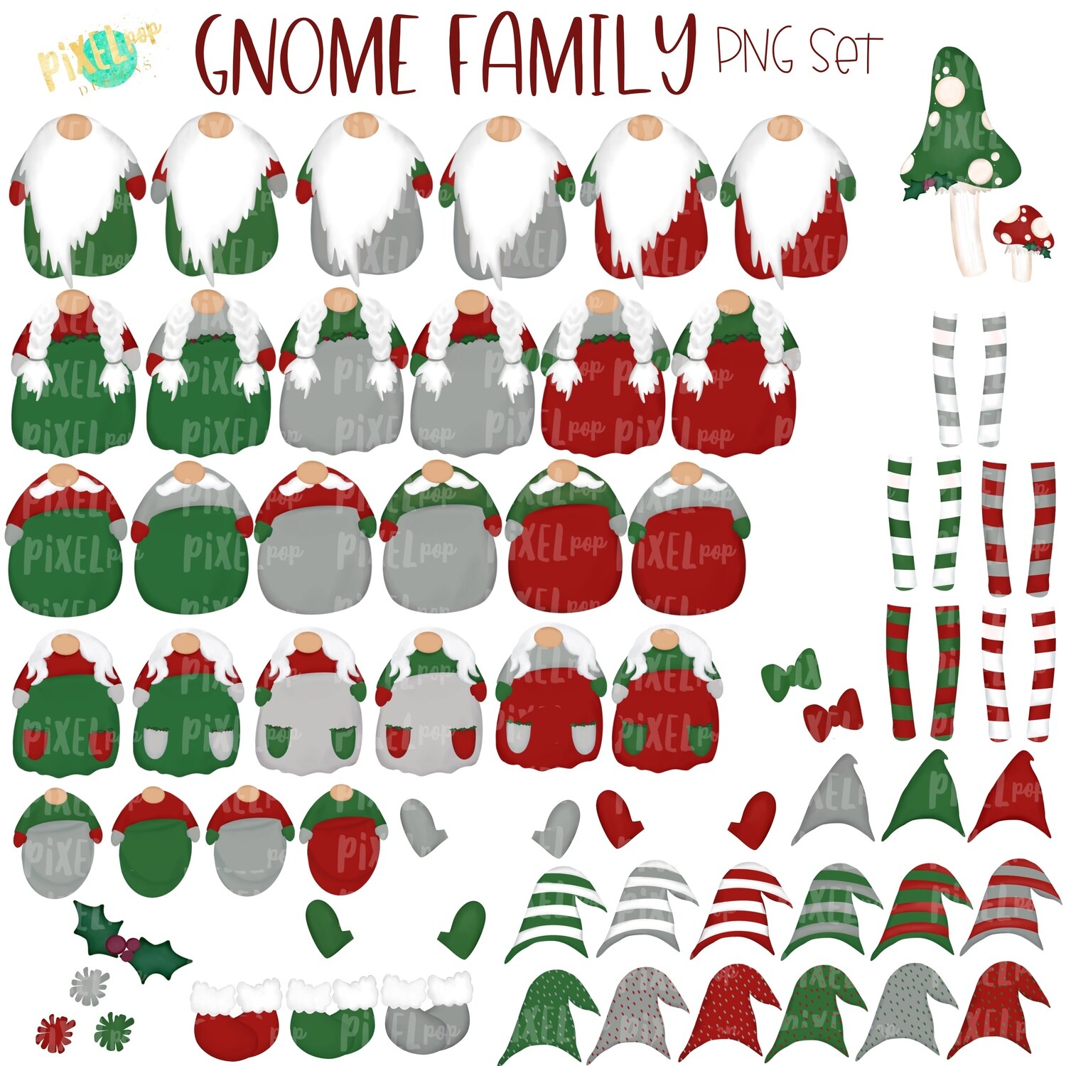 Gnome Family PNG Set with Accessories | Gnome Christmas Images | Ornament | Christmas PNG | Gnome Design | Sublimation Art |  | Printable