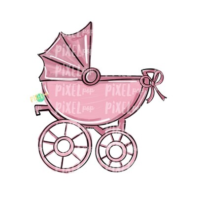 Pink Baby Buggy PNG | Baby Clip Art | New Baby PNG | Baby's First Christmas | Baby Shower | Pram | Baby Shower Art | Pram Art | Baby Buggy