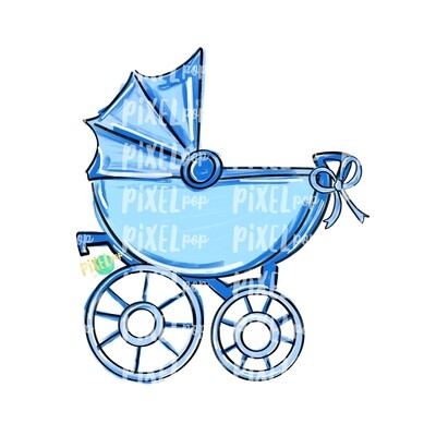Blue Baby Buggy PNG | Baby Clip Art | New Baby PNG | Baby's First Christmas | Baby Shower | Pram | Baby Shower Art | Pram Art | Baby Buggy