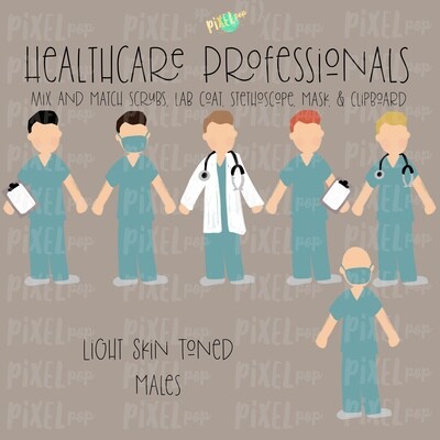 Male Healthcare Professionals Fair Skin Tone Stick Figure PNG Set | Stick People | Stick Figure | Family Portrait | Nurse PNG | Doctor
