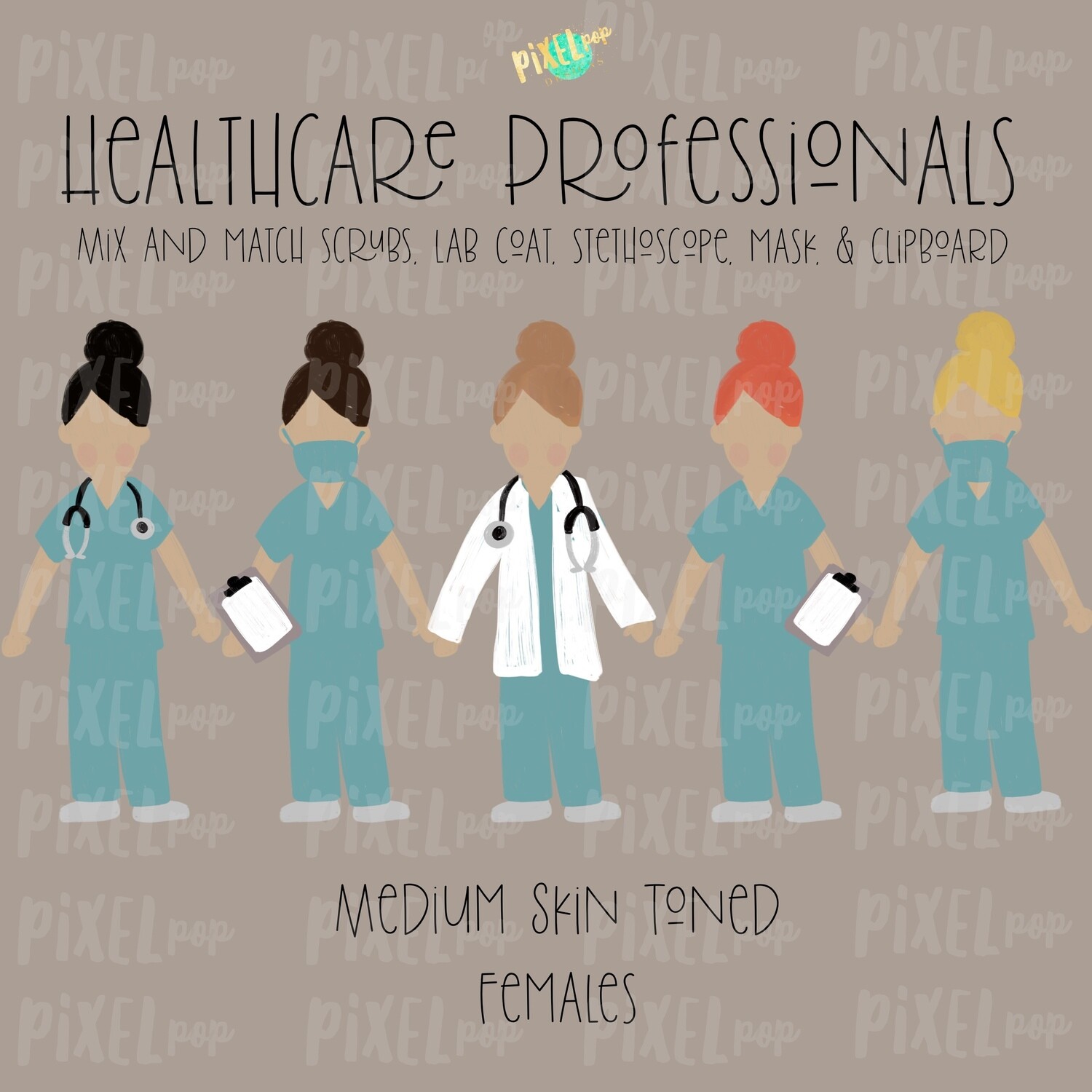 Female Healthcare Professionals Medium Skin Tone Stick Figure PNG | Stick People | Stick Figure | Nurse PNG | Doctor