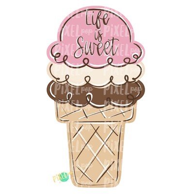 Life is Sweet Neopolitan Ice Cream PNG | Ice Cream | Sublimation Design | Hand Painted Digital Art | Digital Download | Printable | Clip Art