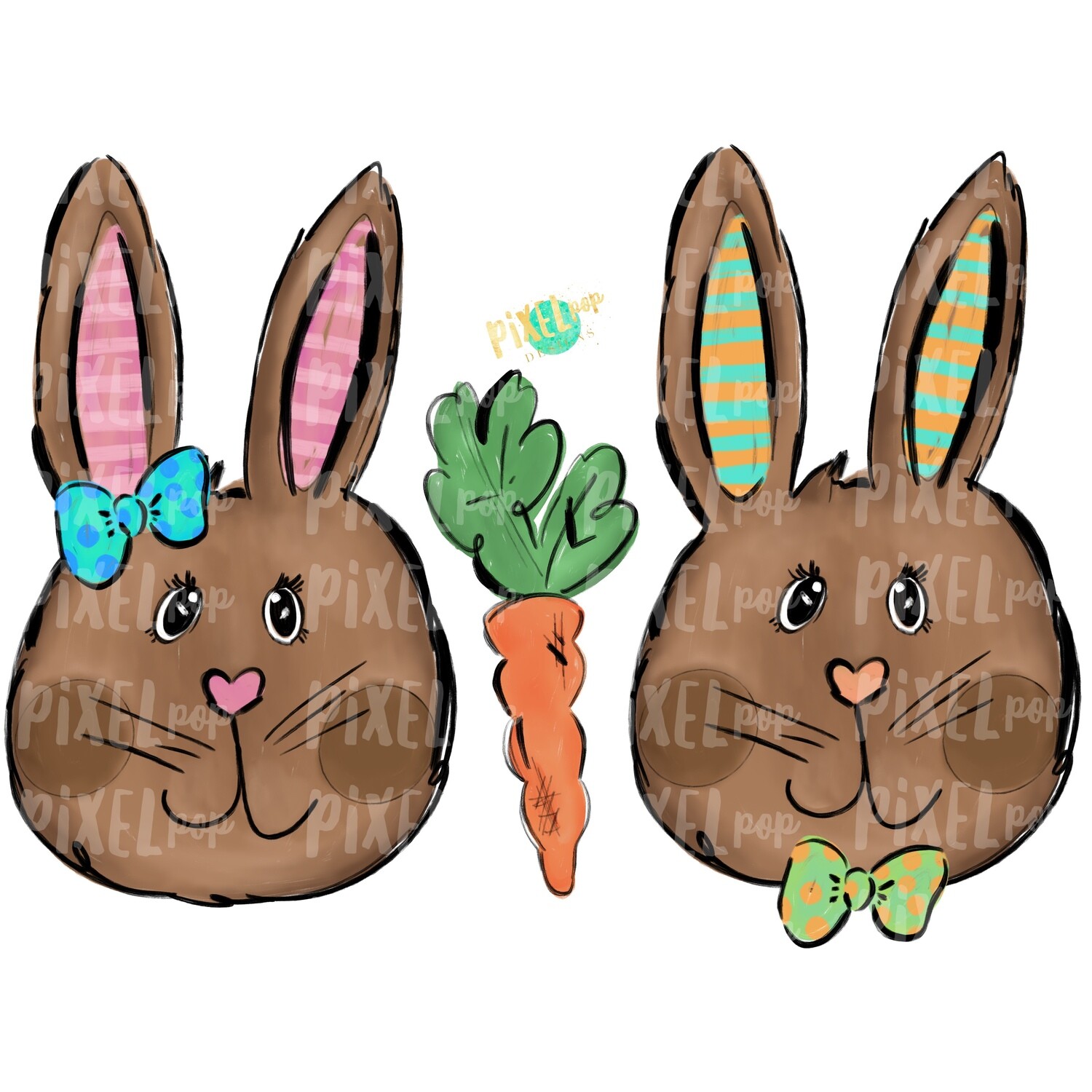 Whimsy Bunny Pair PNG | Easter Bunny | Easter Rabbit | Sublimation | Heat Transfer PNG | Digital Download | Printable Artwork | Clip Art