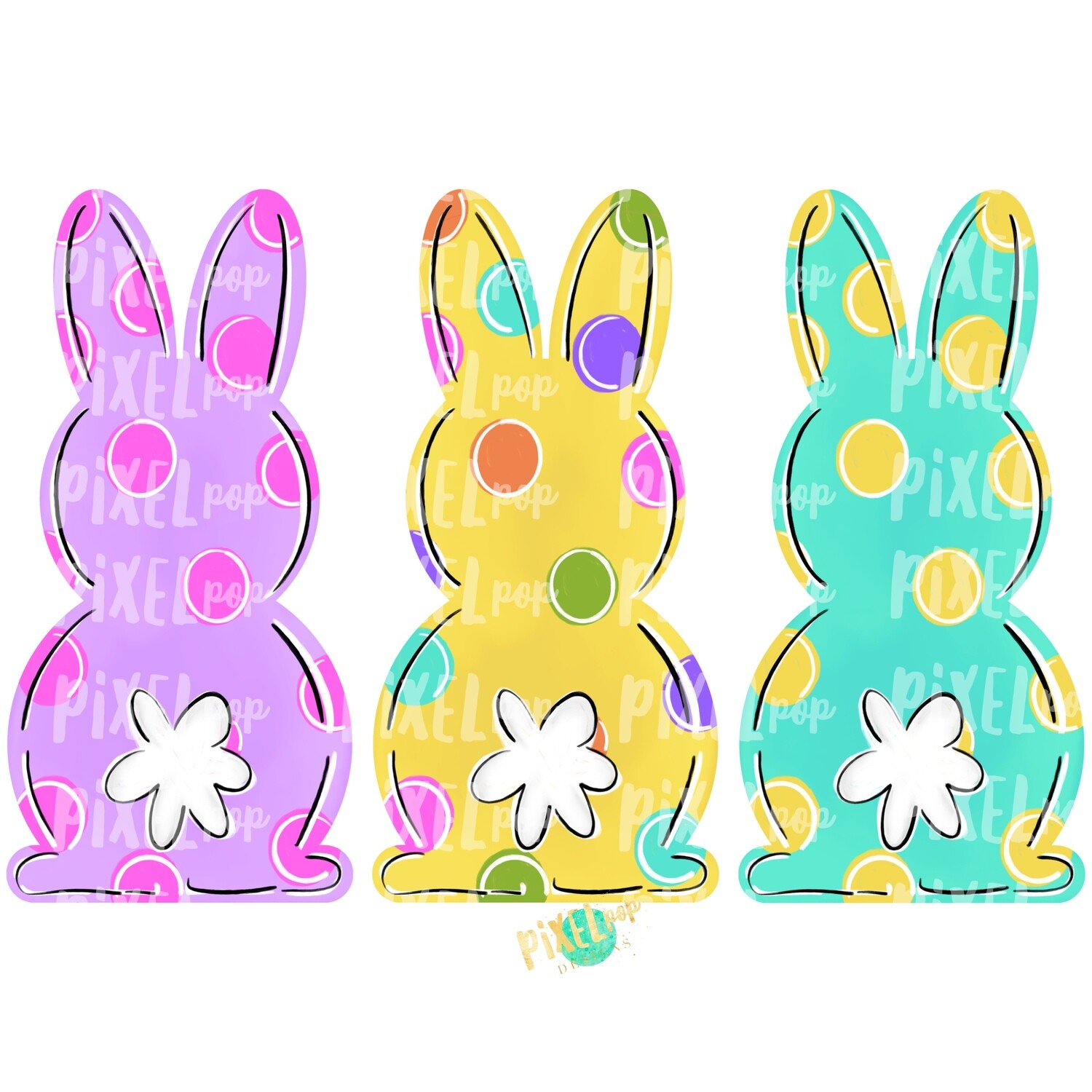 Bunny Back Trio Easter PNG | Easter Bunny | Easter | Rabbit | Hop | Bunny PNG | Bunny Design | Bunny Tail | Easter Design | Easter PNG