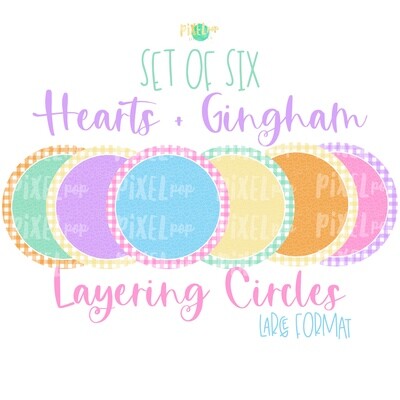Hearts and Gingham Digital Circle Set of Six PNG | Valentine Background Set | Sublimation | Digital Download | Printable Artwork | Clip Art