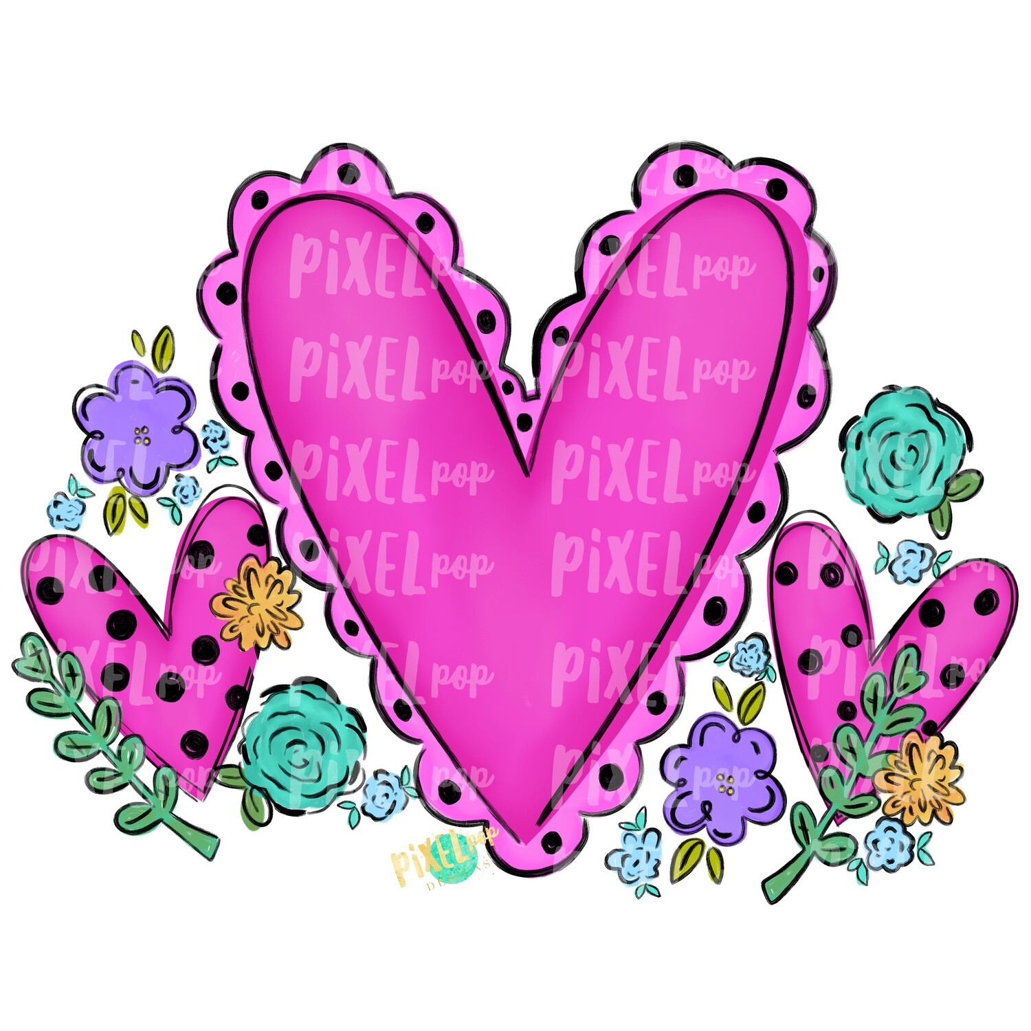 Hearts and Flowers PNG | Valentine Hearts | Valentine Art | Happy Valentine's Day | Hand Painted Digital Art | Digital Design | Printable