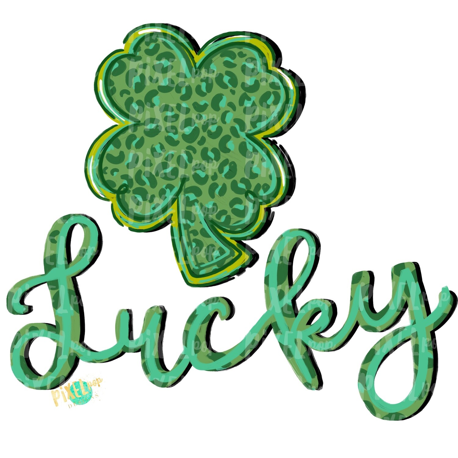 Lucky Leopard Clover Saint Patrick's Day PNG | Clover Art | Hand Painted Art | Digital Download | Printable | St. Paddy's Day Sublimation