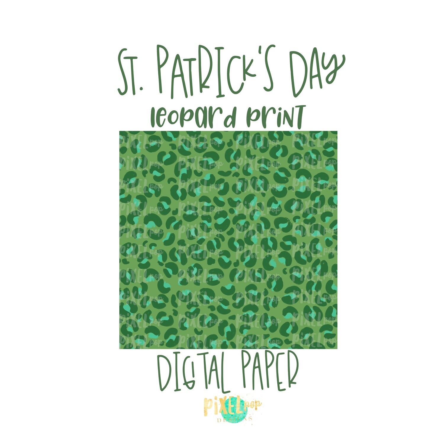 Green St. Patrick&#39;s Day Leopard Print Digital Paper PNG | Animal Print | Sublimation PNG | Digital Download | Digital Scrapbooking Paper