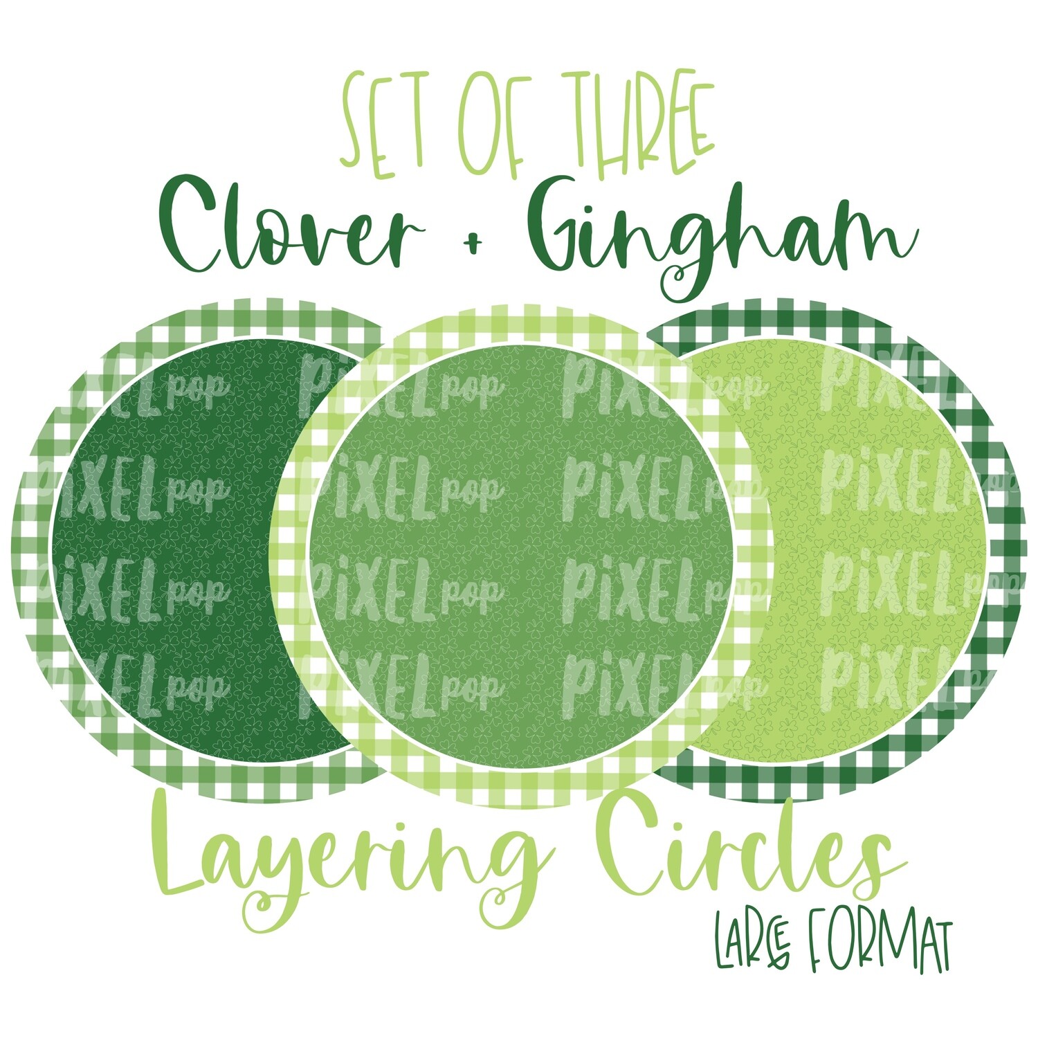 Clover and Gingham Digital Circle Set of Three PNG | St. Patrick's Day Background Set | Sublimation | Printable Artwork | St. Paddy Clip Art