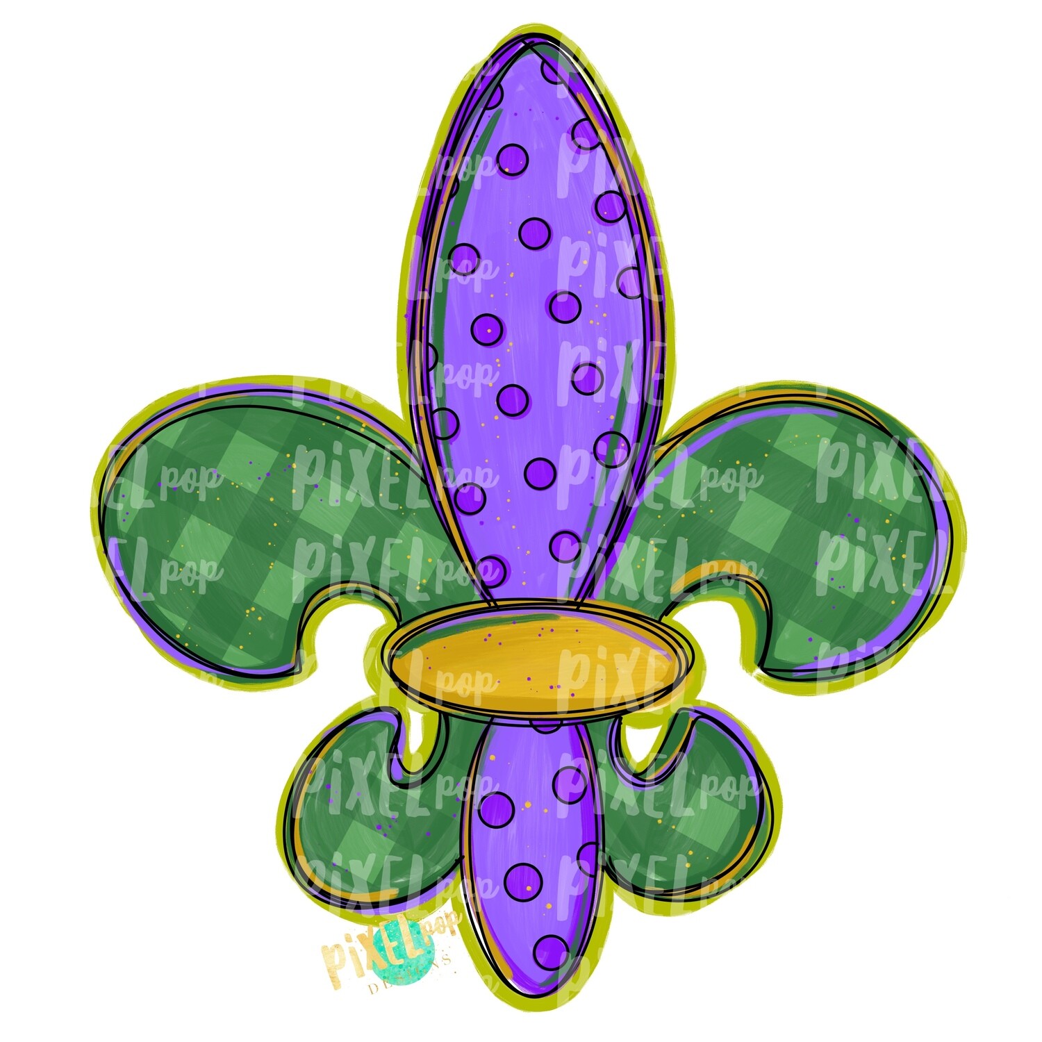 Fleur de Lis PNG | Mardi Gras Fleur de Lis Design | New Orleans Art | Hand Painted Design | Mardi Gras Design | Digital Download | Clip Art