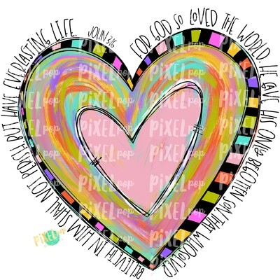 John 3:16 Painted Heart PNG | For God So Loved the World | Valentine Heart Design | Hand Painted Heart | Digital Design | Printable Art