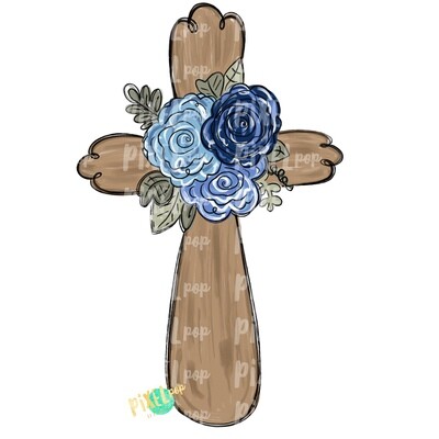 Cross With Blue Flowers PNG | Cross | Cross Clip Art | Religious Art | Sublimation PNG | Digital Download | Printable Artwork | Art