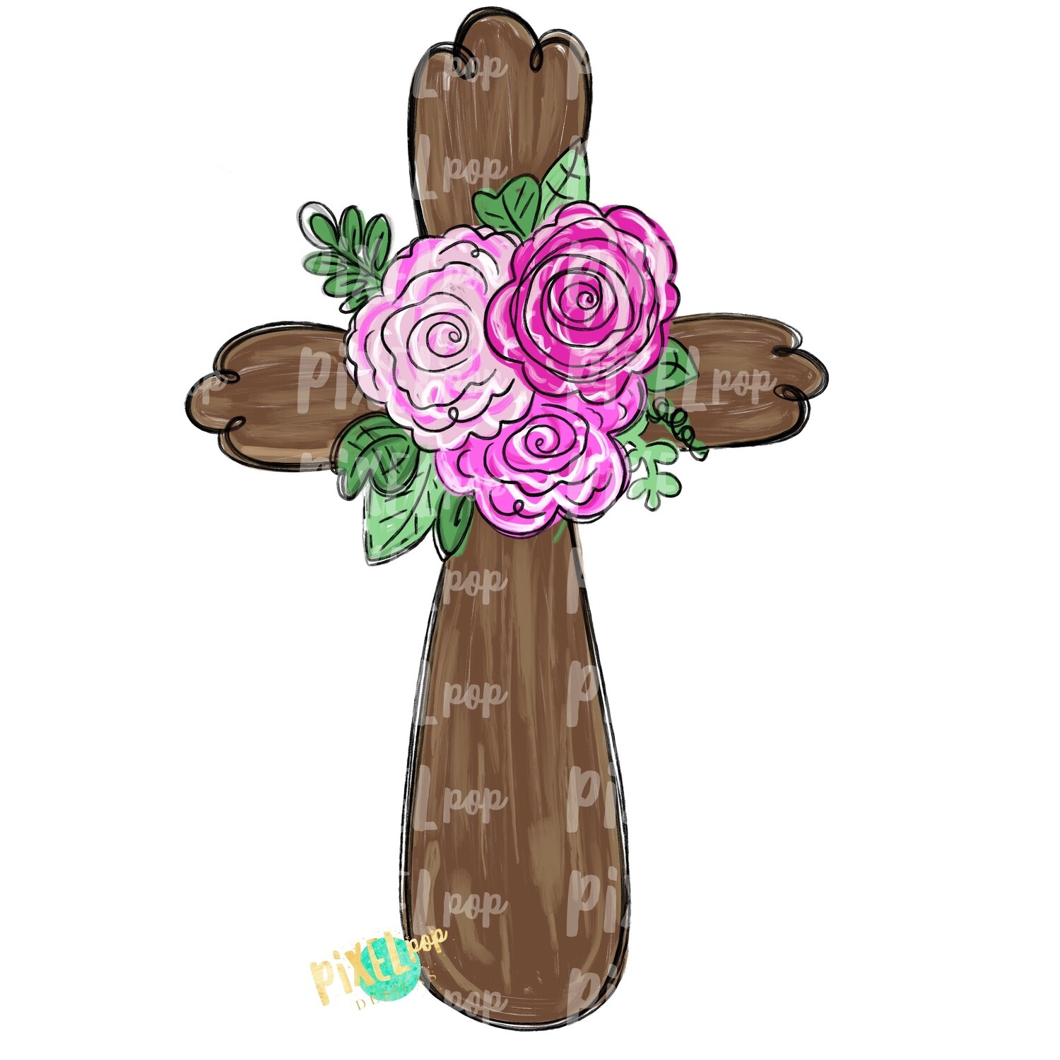 Cross With Pink Flowers PNG | Cross | Cross Clip Art | Religious Art | Sublimation PNG | Digital Download | Printable Artwork | Art