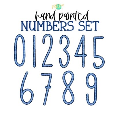 Blue Stripe Hand Painted Numbers PNG Set of 10 | Number Set | Sublimation Doodle Numbers | Print and Press Transfer Numbers Set