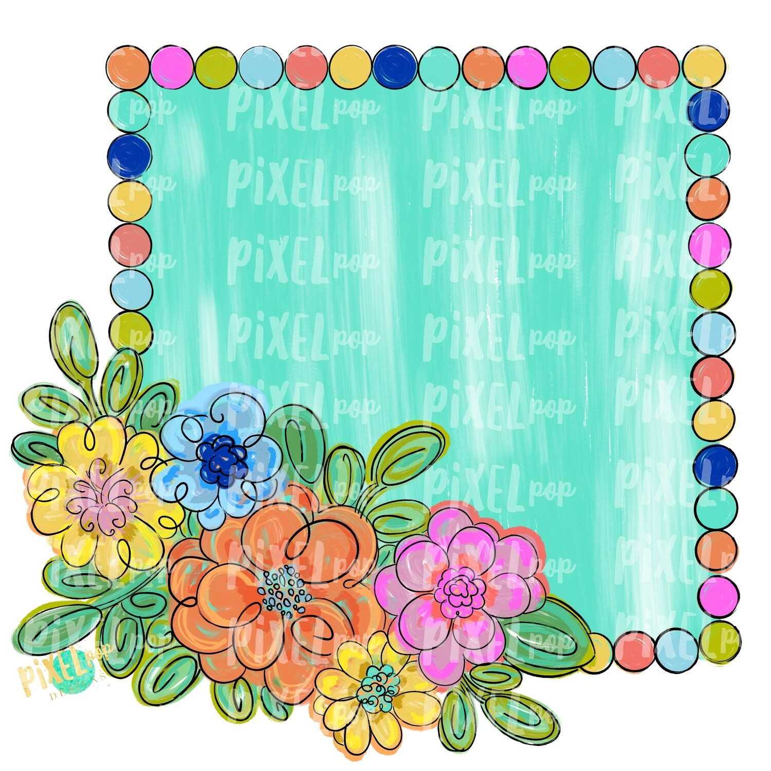 Square Floral Frame Blank PNG | Flower Frame | Sublimation Design | Flowers on Frame PNG | Digital Download | Printable Art | Digital Art