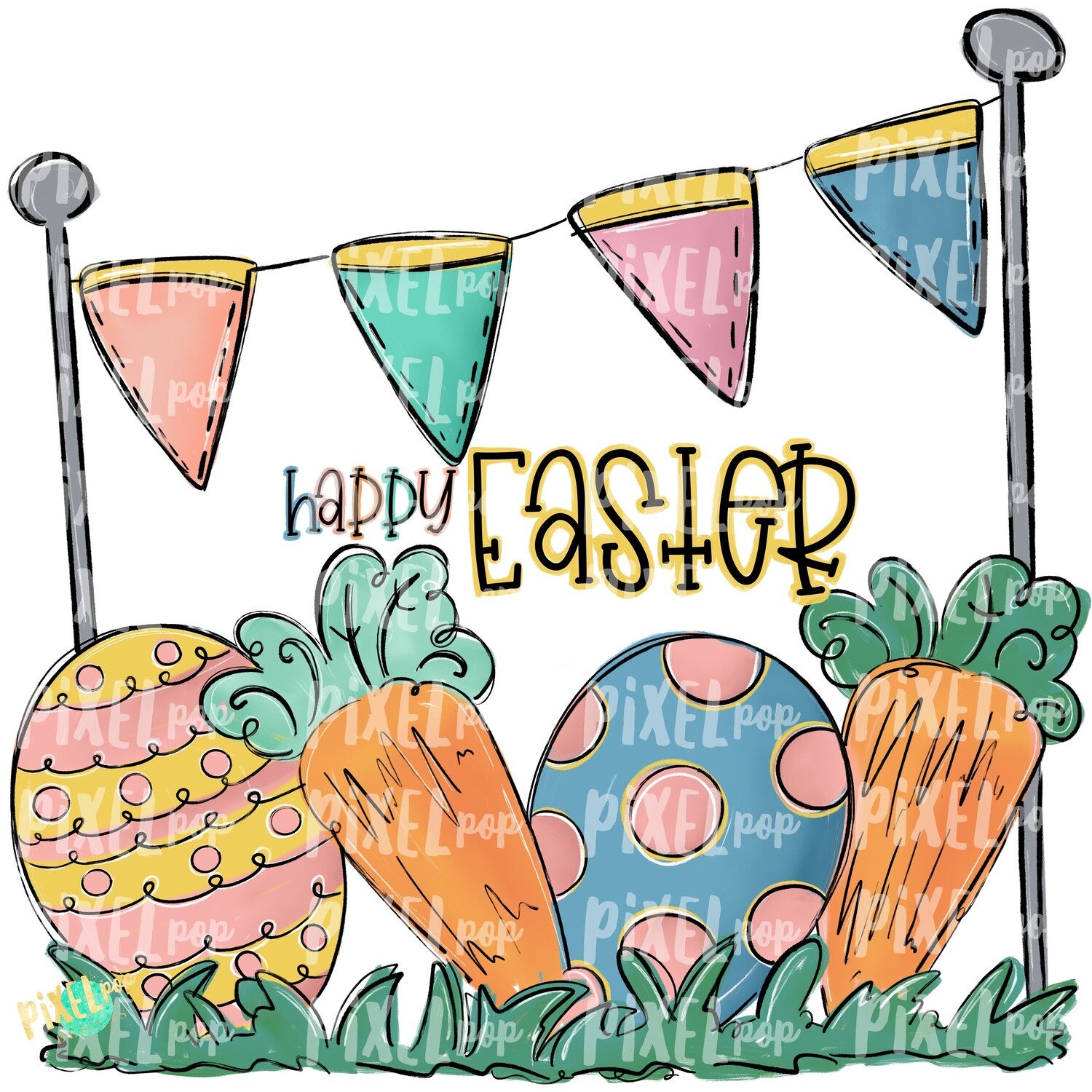 Easter Scene Happy Easter PNG | Easter Design | Easter Digital Art | Easter Egg and Carrot | Easter Clip Art | Easter | Egg | Carrot | Art