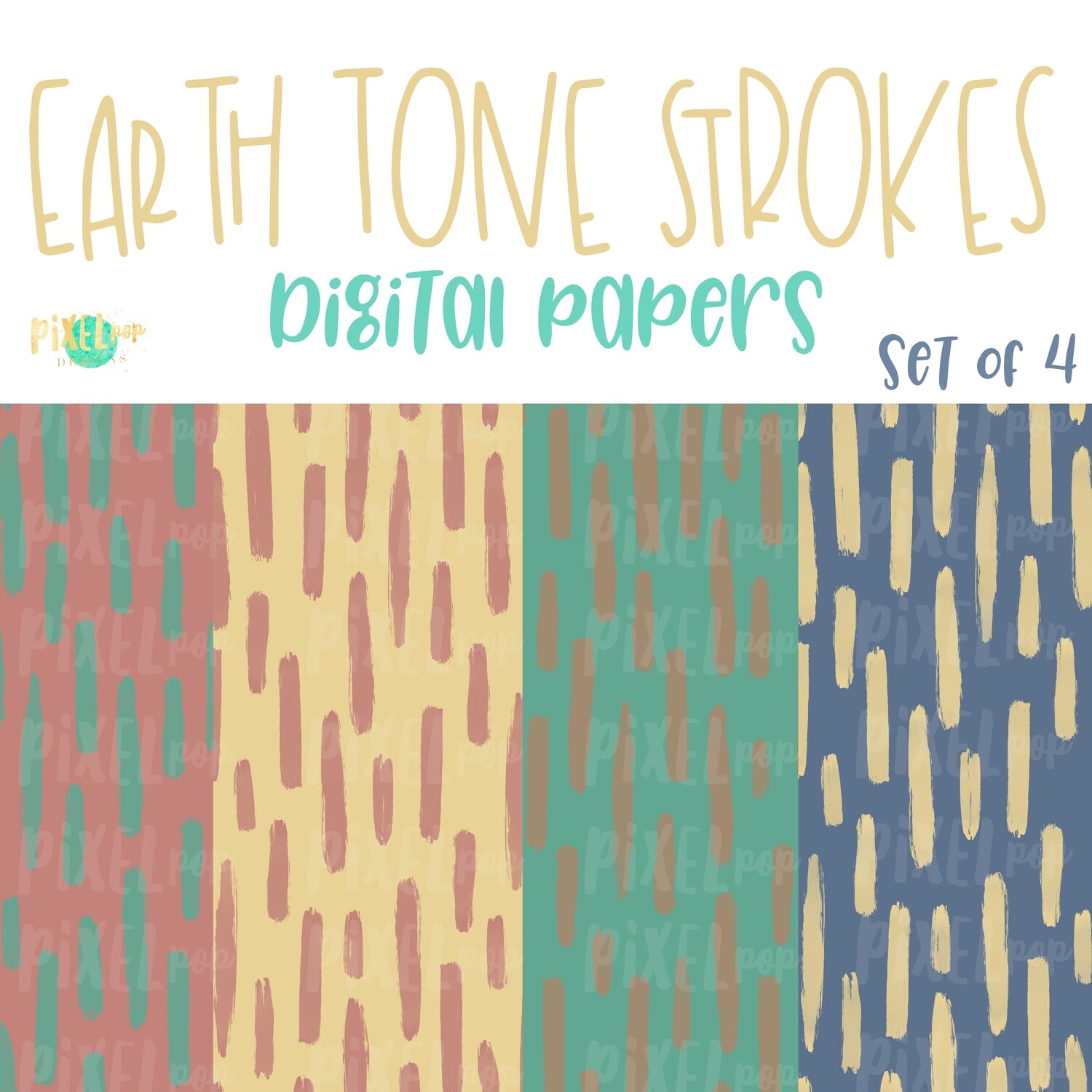 Earth Tone Brush Stroke Digital Papers Set of 4 PNG | Hand Painted Art | Sublimation PNG | Digital Download | Digital Scrapbooking Paper