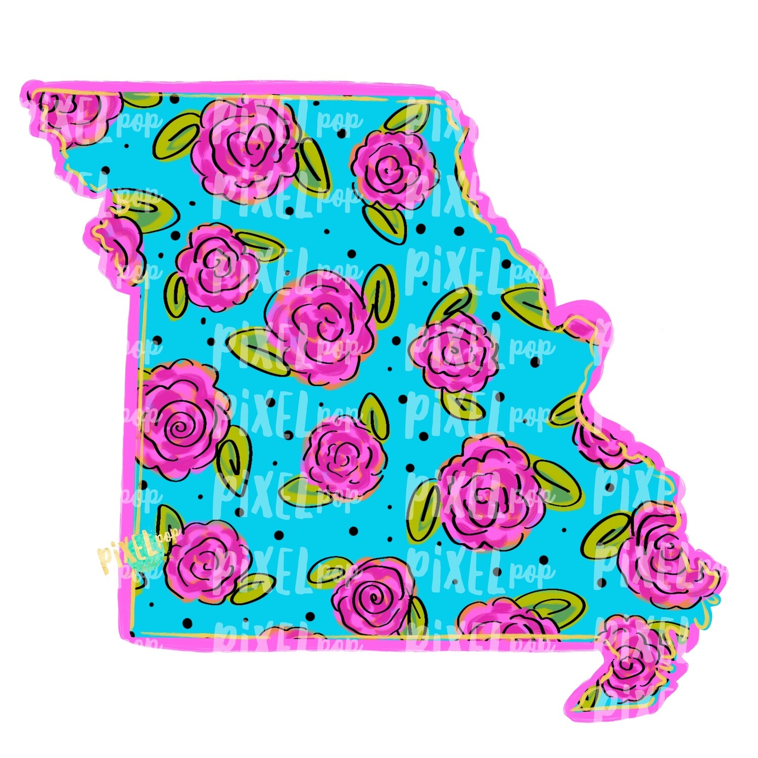 State of Missouri Shape Blue Floral PNG | Missouri | Home State | Sublimation Design | Heat Transfer | Digital | Flower Background