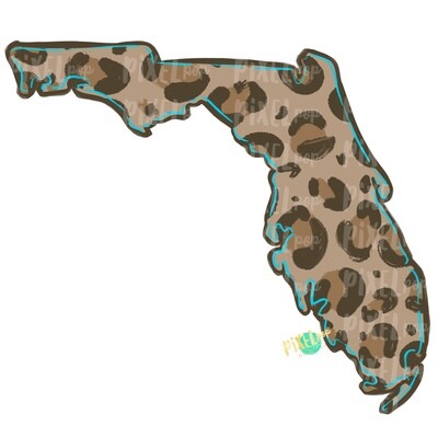 State of Florida Shape Turquoise and Leopard PNG | Florida | Home State | Sublimation Design | Heat Transfer | Digital | Leopard Print