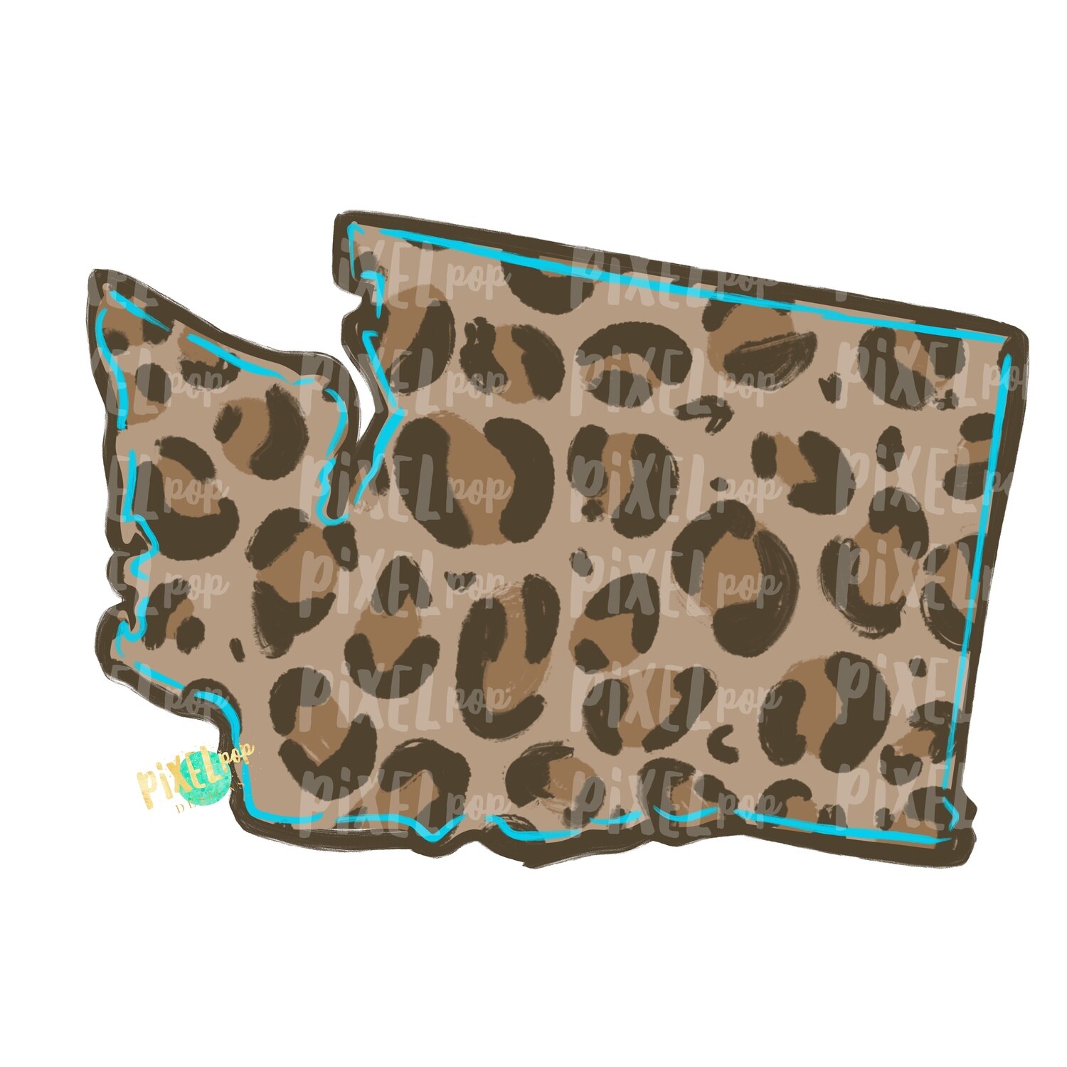 State of Washington Shape Turquoise and Leopard PNG | Washington | Home State | Sublimation Design | Heat Transfer | Digital | Leopard Print
