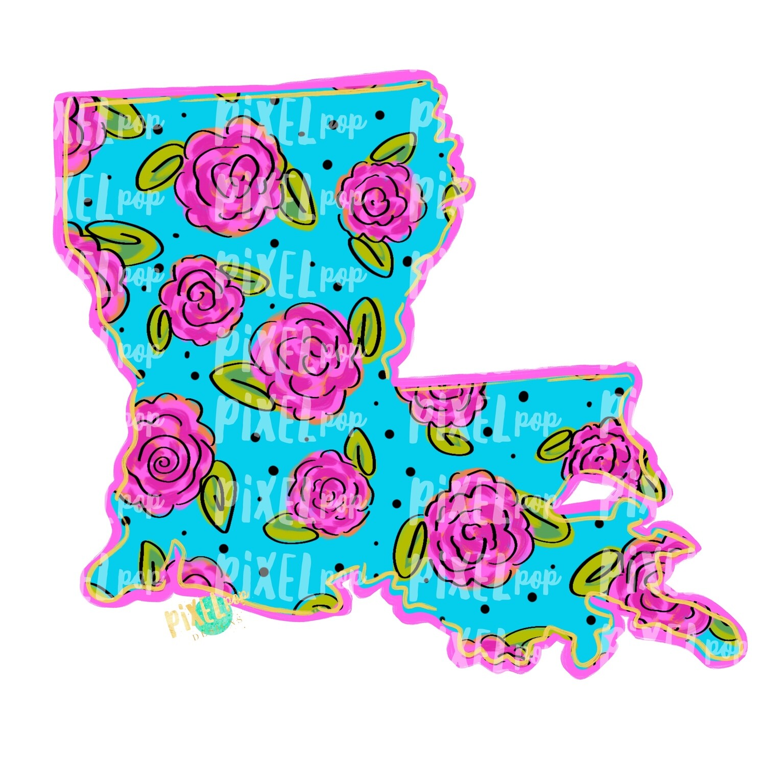 State of Louisiana Shape Blue Floral PNG | Louisiana | Home State | Sublimation Design | Heat Transfer | Digital | Flower Background
