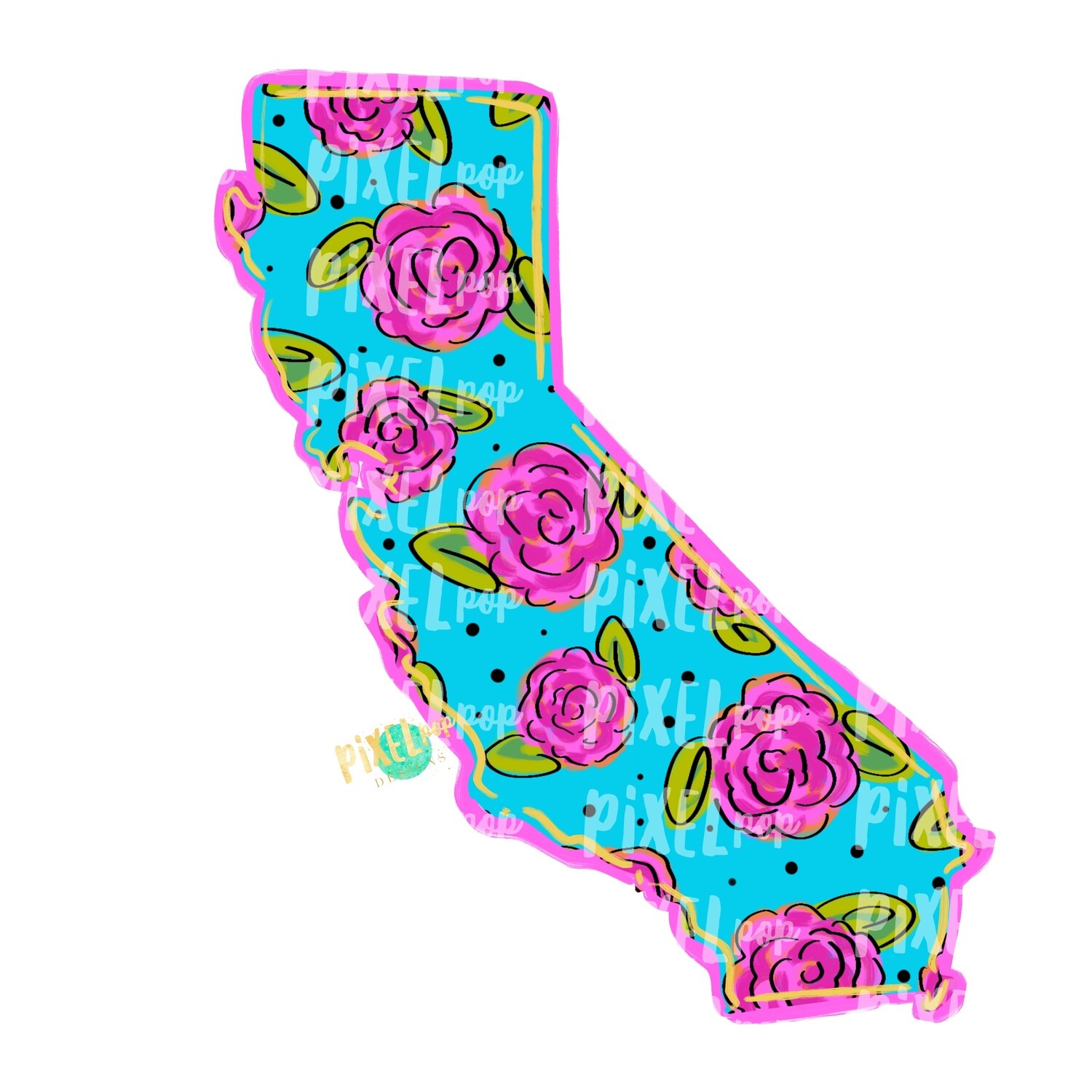 State of California Shape Blue Floral PNG | California State | Home State | Sublimation Design | Heat Transfer | Digital | Flower Background