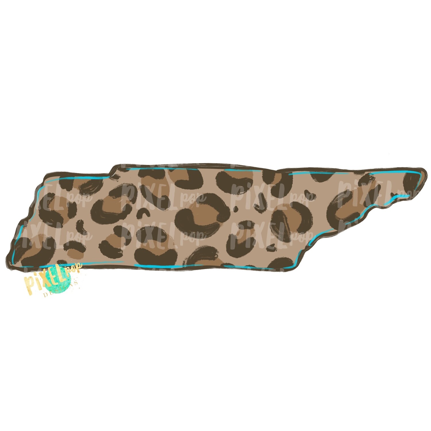 State of Tennessee Shape Turquoise and Leopard PNG | Tennessee | Home State | Sublimation Design | Heat Transfer | Digital | Leopard Print