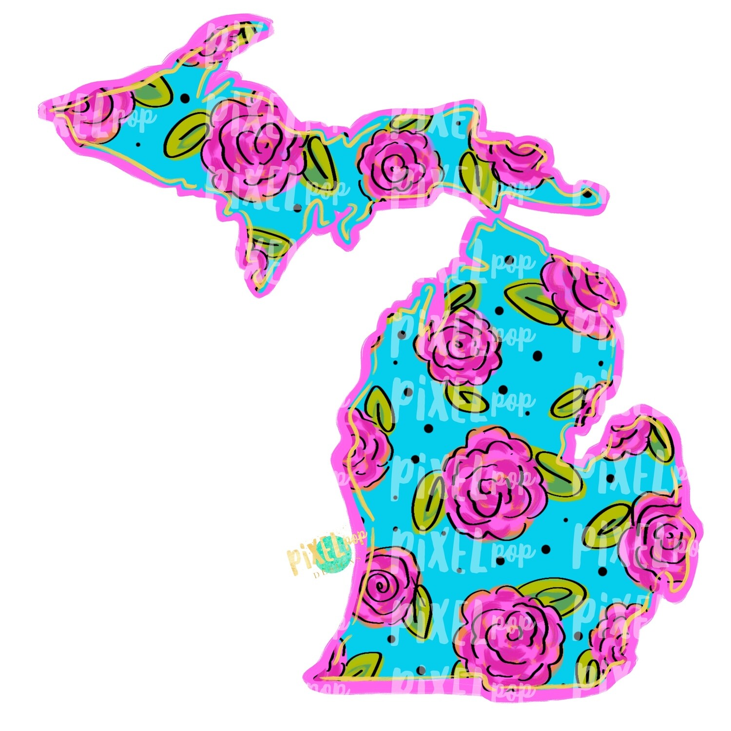 State of Michigan Shape Blue Floral PNG | Michigan | Home State | Sublimation Design | Heat Transfer | Digital | Flower Background