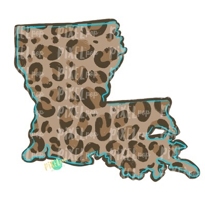 State of Louisiana Shape Turquoise and Leopard PNG | Louisiana | Home State | Sublimation Design | Heat Transfer | Digital | Leopard Print
